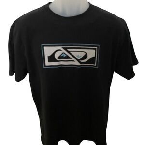 QUIKSILVER Black w/ Blue Logo Surf Tee Shirt Men L Large